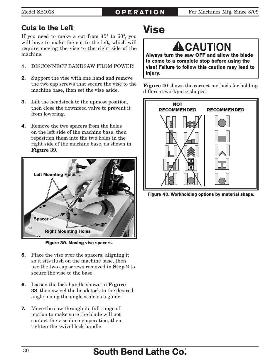 Vise, Cuts to the left | Southbend Swivel Mast Bandsaw sb1018 User Manual | Page 32 / 56