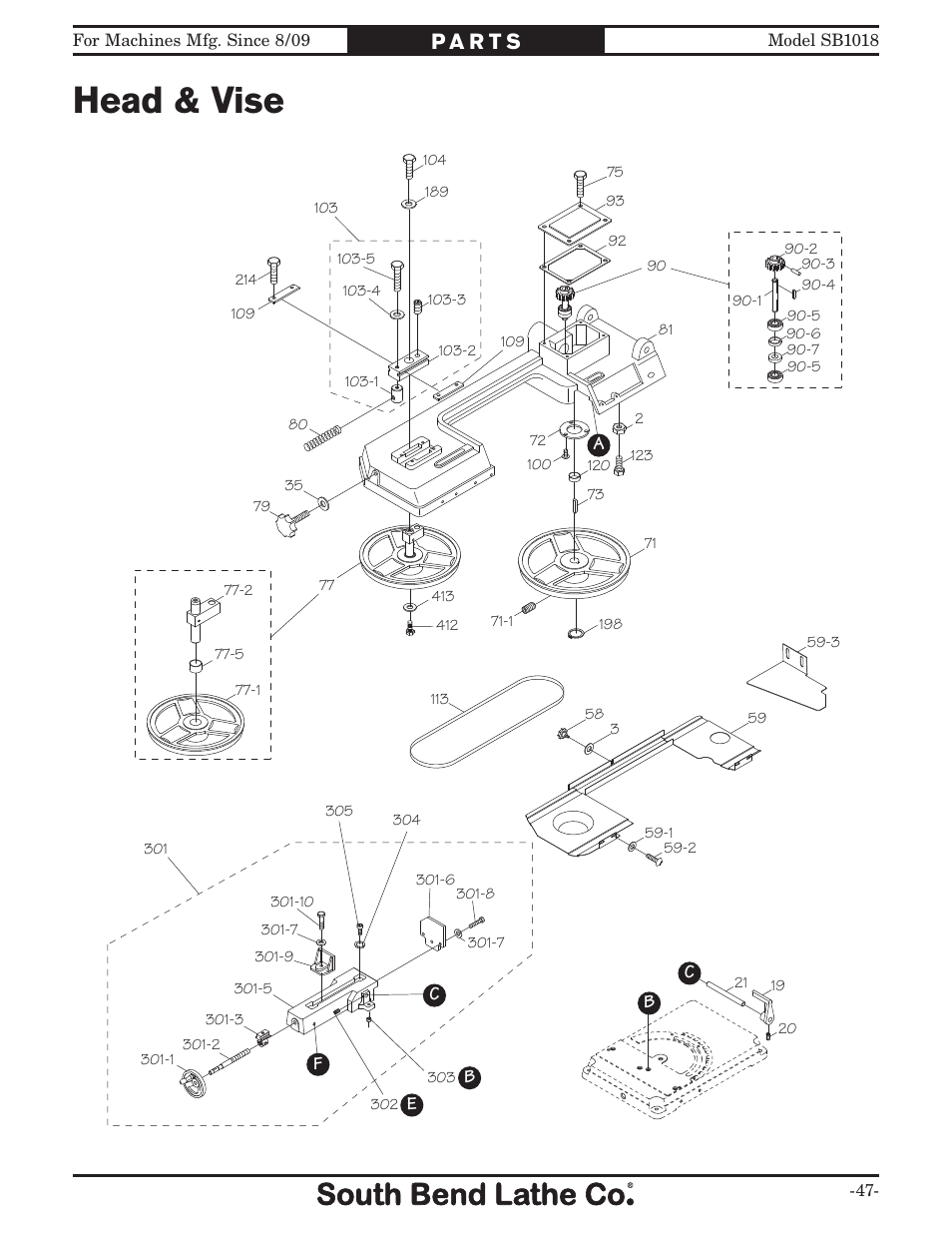 Head & vise | Southbend Swivel Mast Bandsaw sb1018 User Manual | Page 49 / 56
