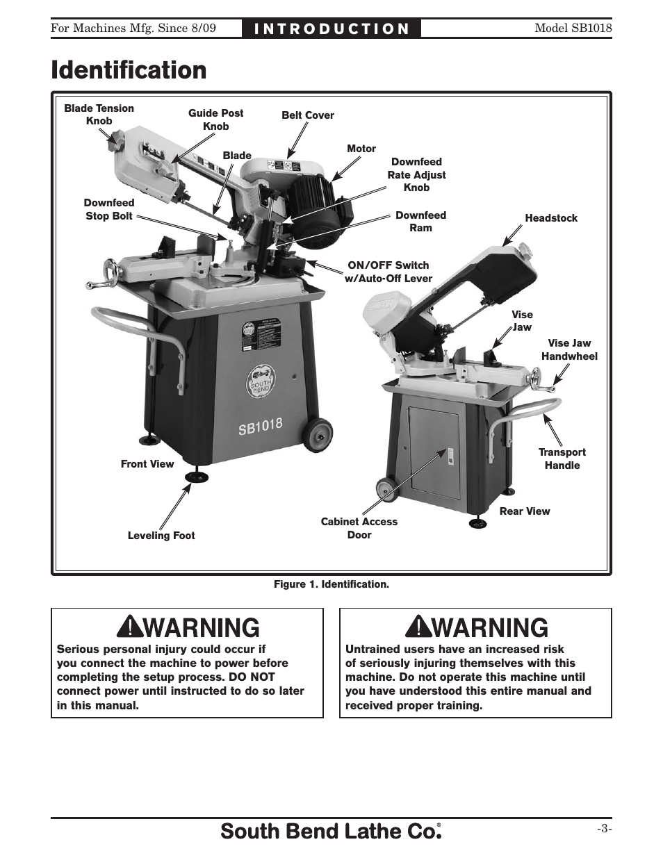 Identification | Southbend Swivel Mast Bandsaw sb1018 User Manual | Page 5 / 56