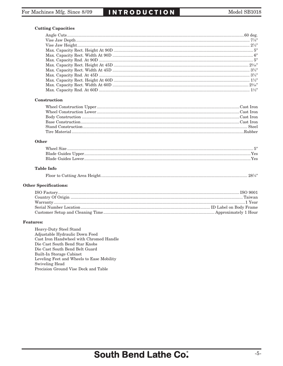 Southbend Swivel Mast Bandsaw sb1018 User Manual | Page 7 / 56