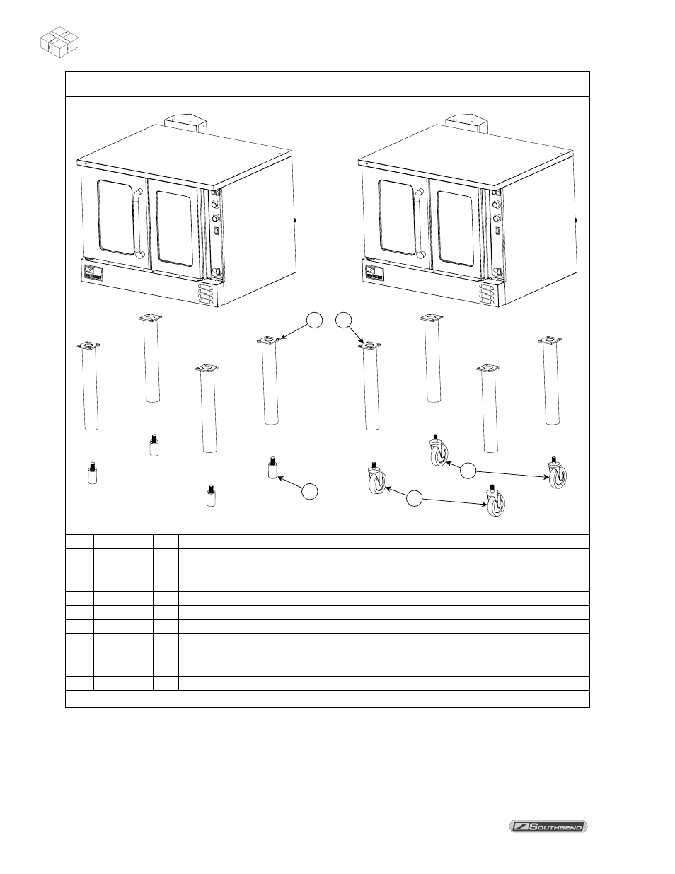 Arts, Leg parts for single-deck marathoner gold models | Southbend Marathoner User Manual | Page 68 / 76