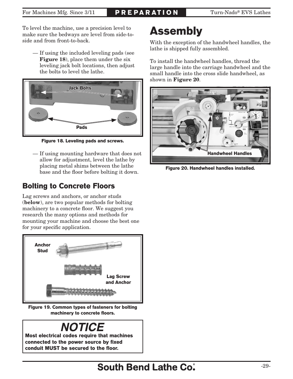 Assembly, Bolting to concrete floors | Southbend South Bend SB1042PF User Manual | Page 31 / 140