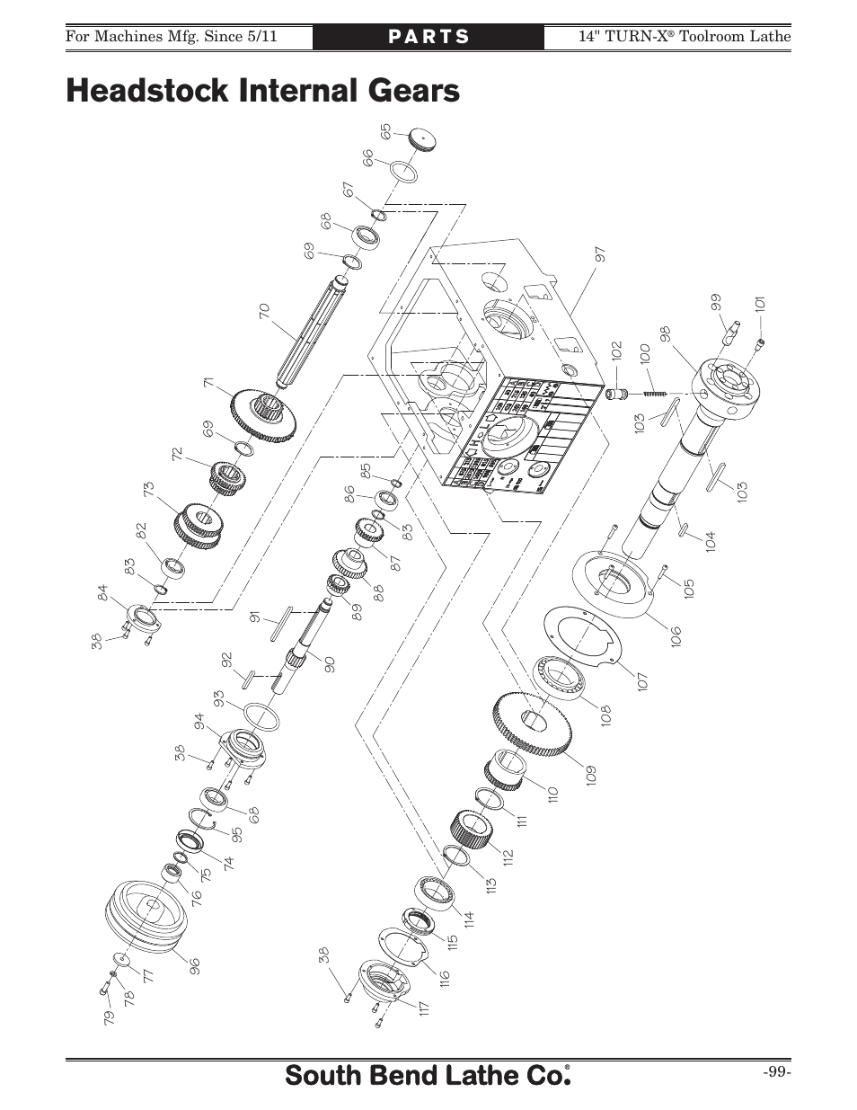 Headstock internal gears | Southbend 14" Turn-X Toolroom Lathe 14"x 40" sb1039 User Manual | Page 101 / 132