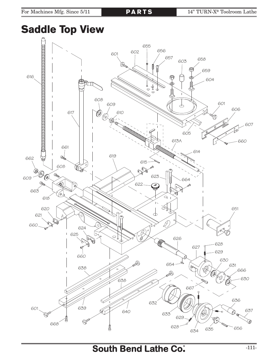 Saddle top view | Southbend 14" Turn-X Toolroom Lathe 14"x 40" sb1039 User Manual | Page 113 / 132