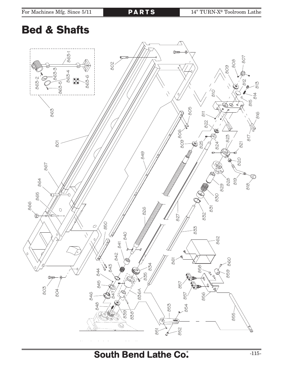 Bed & shafts | Southbend 14" Turn-X Toolroom Lathe 14"x 40" sb1039 User Manual | Page 117 / 132