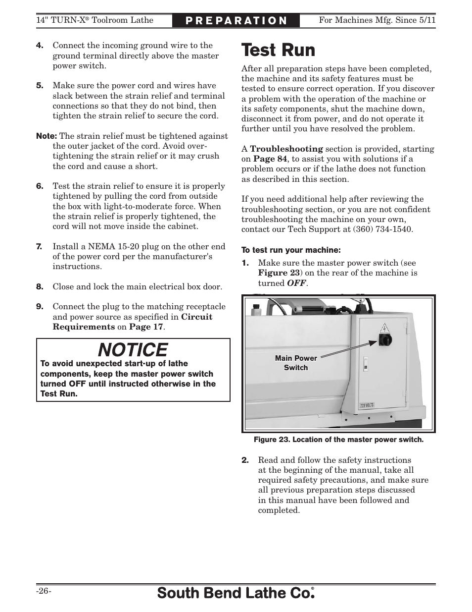 Test run | Southbend 14" Turn-X Toolroom Lathe 14"x 40" sb1039 User Manual | Page 28 / 132