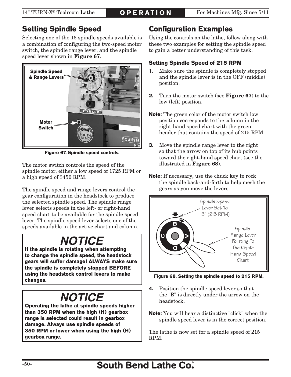 Setting spindle speed, Configuration examples | Southbend 14" Turn-X Toolroom Lathe 14"x 40" sb1039 User Manual | Page 52 / 132