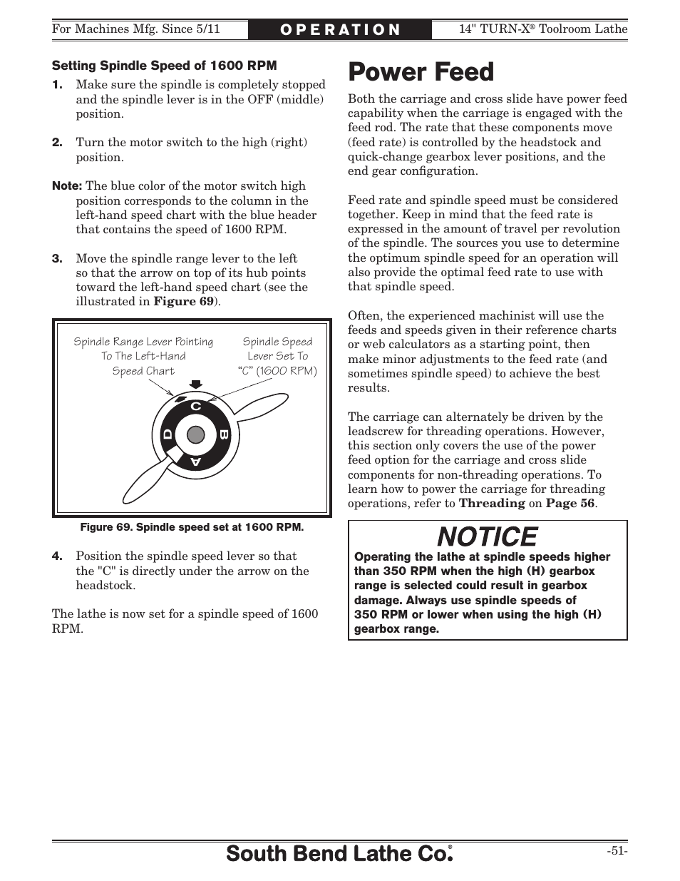 Power feed | Southbend 14" Turn-X Toolroom Lathe 14"x 40" sb1039 User Manual | Page 53 / 132