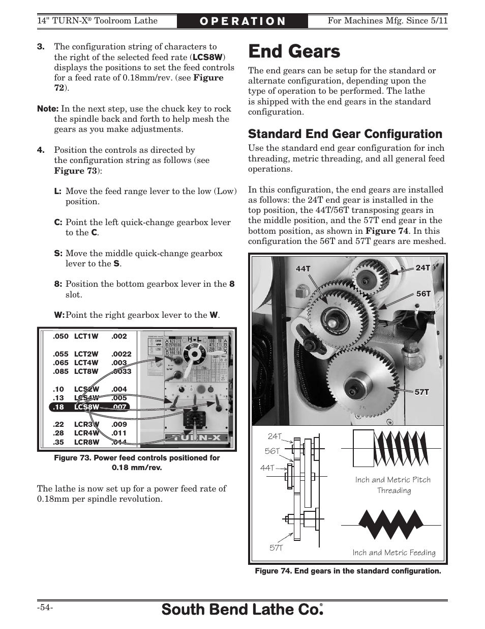 End gears, Standard end gear configuration | Southbend 14" Turn-X Toolroom Lathe 14"x 40" sb1039 User Manual | Page 56 / 132