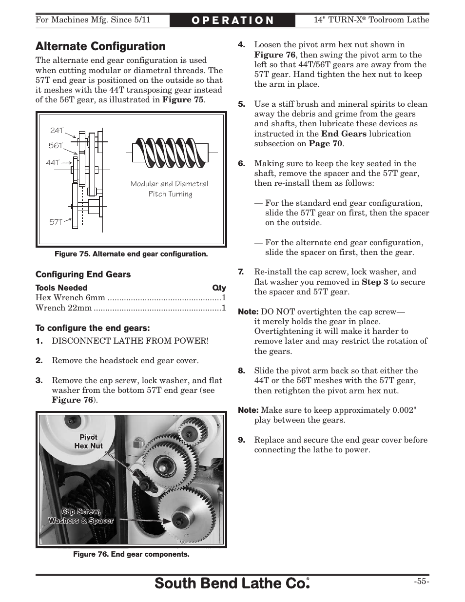 Alternate configuration | Southbend 14" Turn-X Toolroom Lathe 14"x 40" sb1039 User Manual | Page 57 / 132