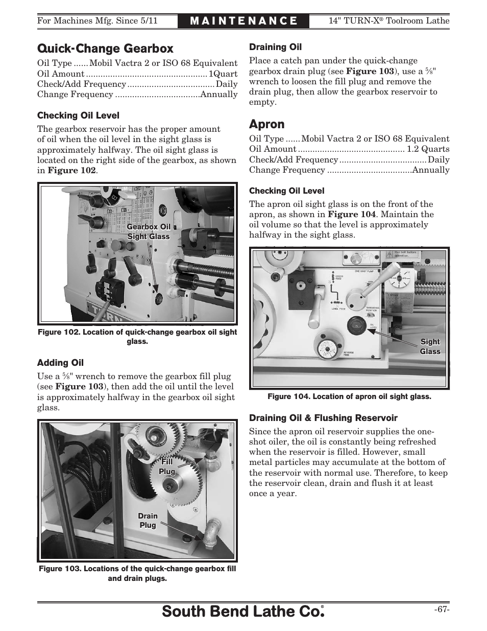 Quick-change gearbox, Apron | Southbend 14" Turn-X Toolroom Lathe 14"x 40" sb1039 User Manual | Page 69 / 132