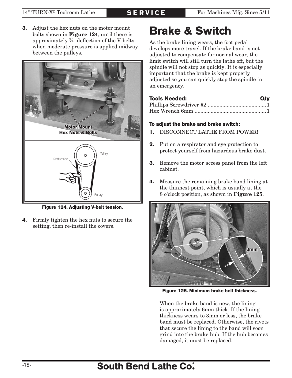 Brake & switch | Southbend 14" Turn-X Toolroom Lathe 14"x 40" sb1039 User Manual | Page 80 / 132