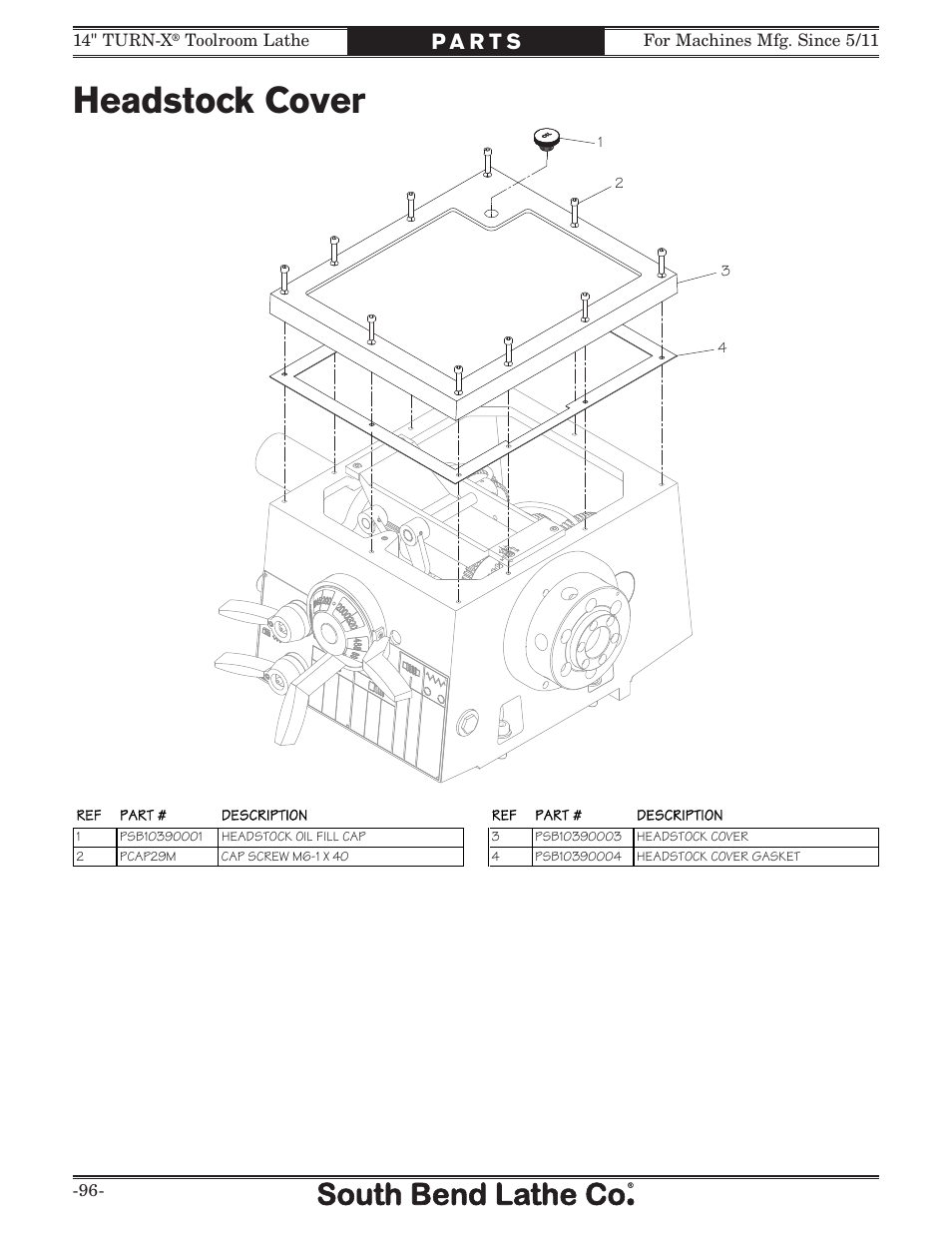 Headstock cover | Southbend 14" Turn-X Toolroom Lathe 14"x 40" sb1039 User Manual | Page 98 / 132