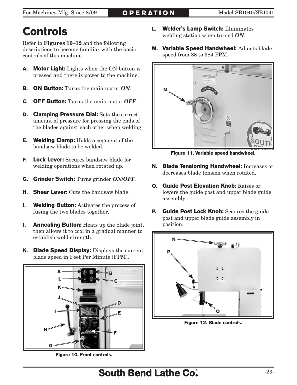 Controls | Southbend SB1041 User Manual | Page 25 / 72