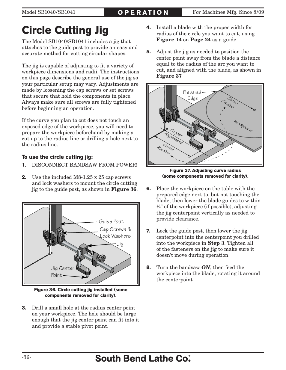 Circle cutting jig | Southbend SB1041 User Manual | Page 38 / 72