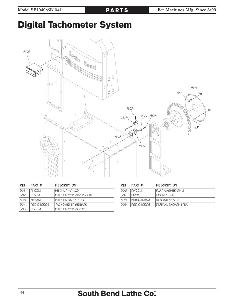 Digital tachometer system | Southbend SB1041 User Manual | Page 66 / 72