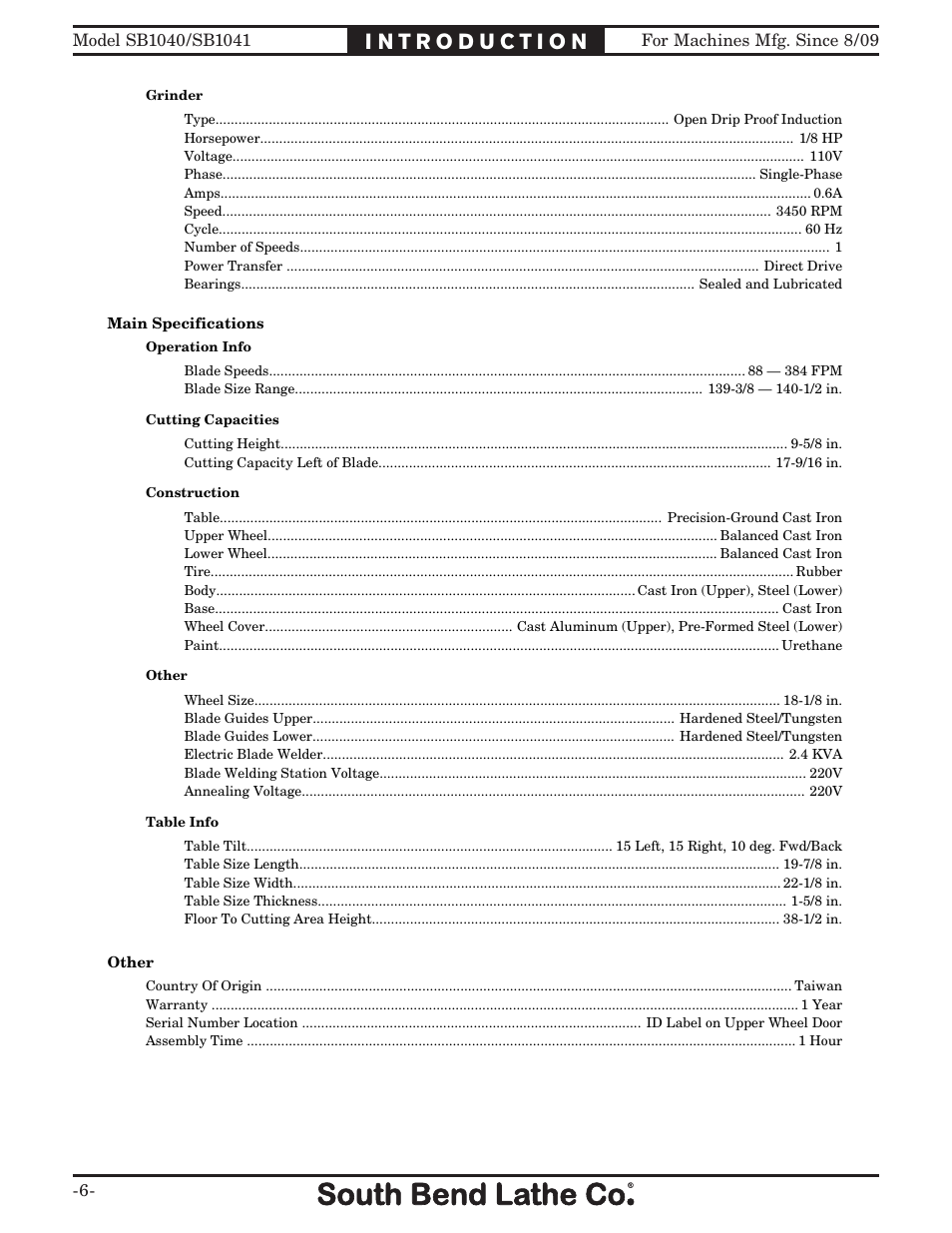Southbend SB1041 User Manual | Page 8 / 72