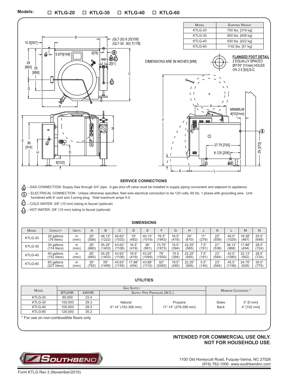 Ktlg-20, Ktlg-30, Ktlg-40 | Models | Southbend KTLG-20 User Manual | Page 2 / 2