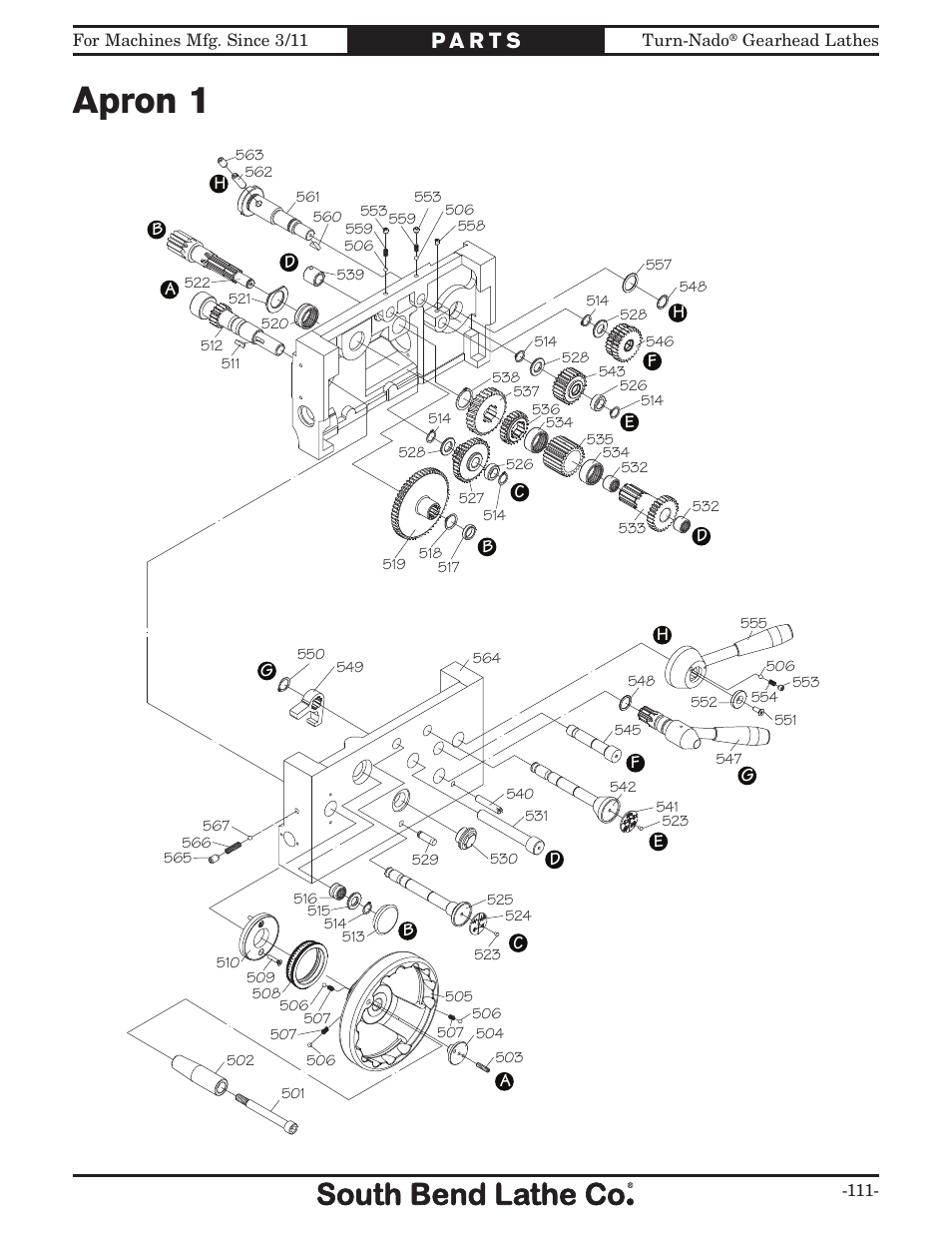 Apron 1 | Southbend Turn-nado Gearhead w/DRO SB1046PF User Manual | Page 113 / 140