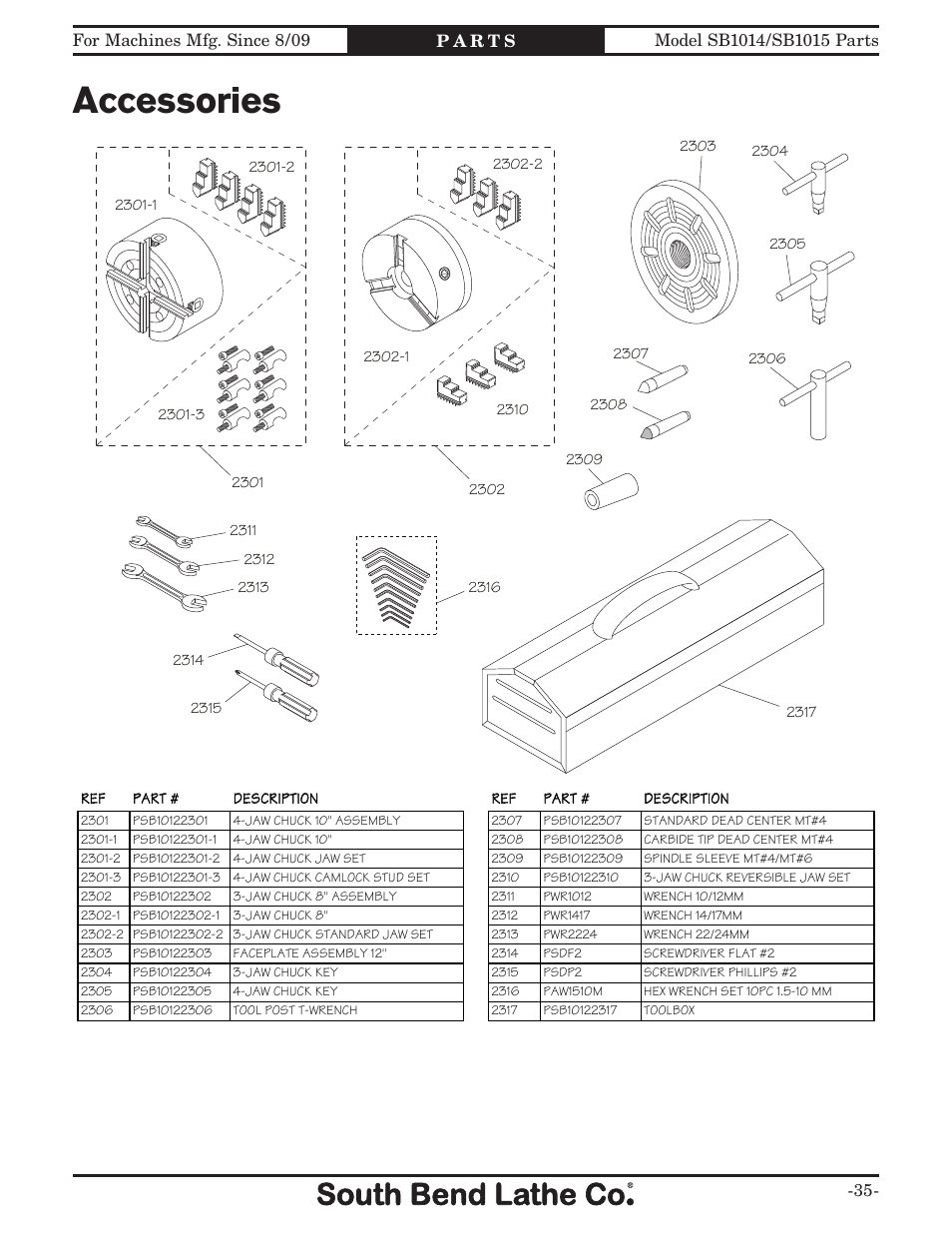 Accessories | Southbend EVS Toolroom s SB1012 User Manual | Page 141 / 144