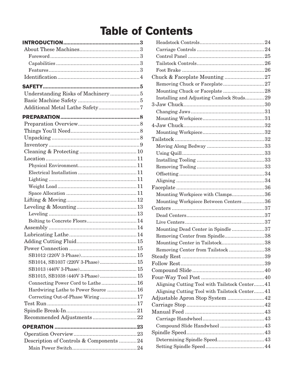 Southbend EVS Toolroom s SB1012 User Manual | Page 3 / 144