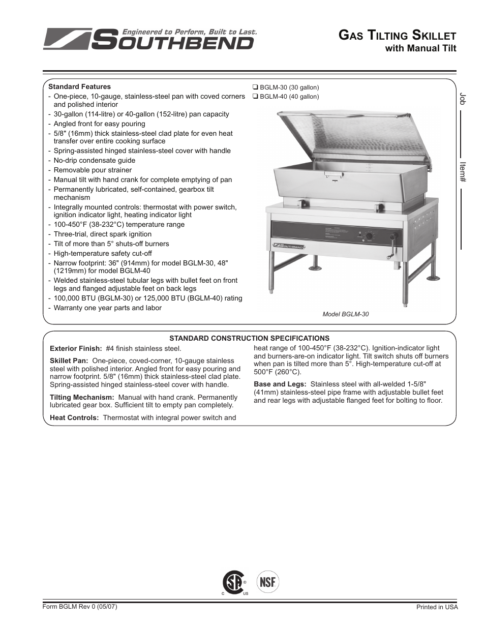 Southbend BGLM-30 User Manual | 2 pages