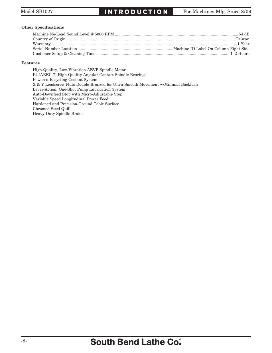 Southbend South Bend SB1027 User Manual | Page 10 / 84