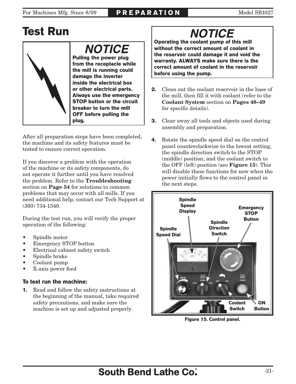 Test run | Southbend South Bend SB1027 User Manual | Page 23 / 84