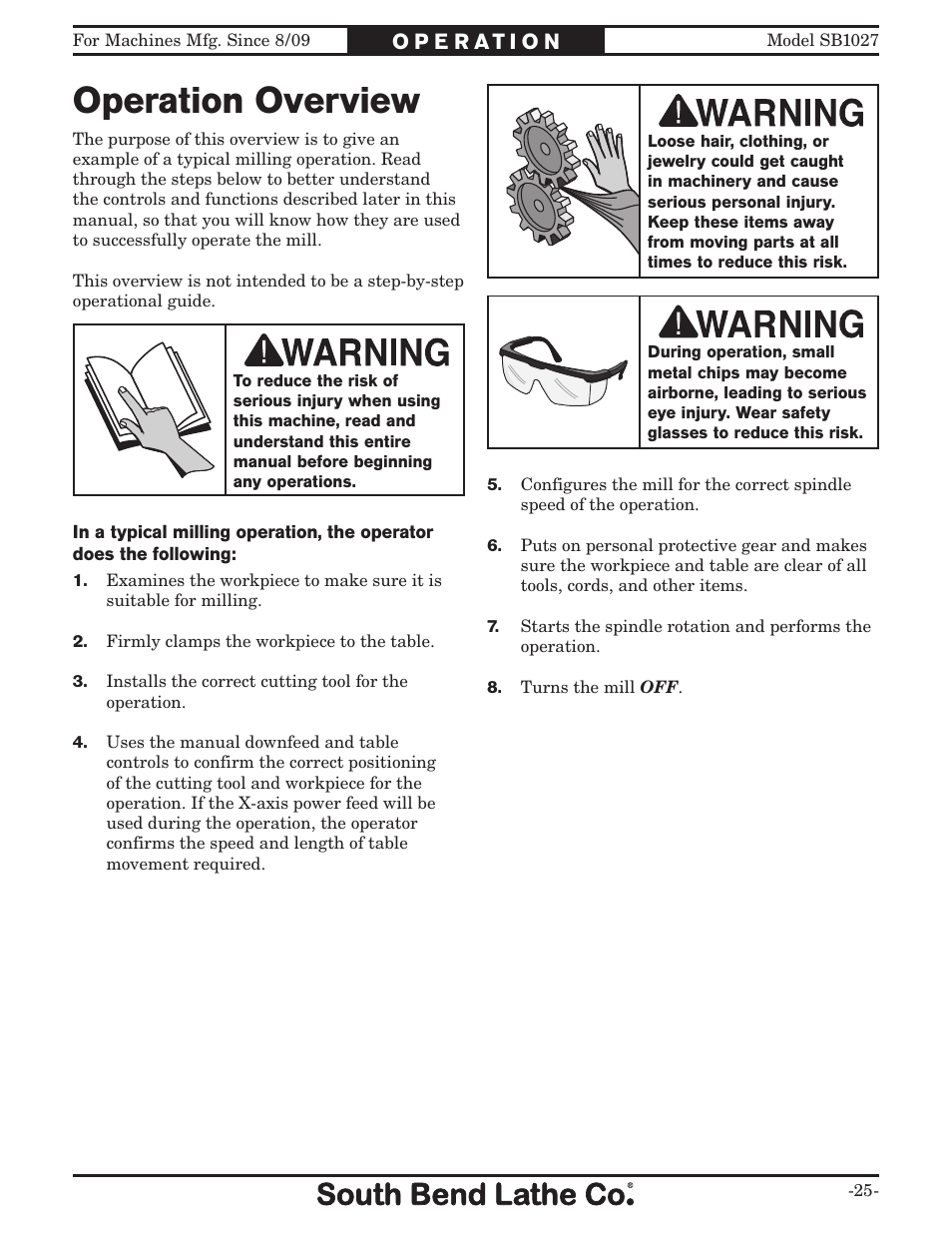 Operation overview | Southbend South Bend SB1027 User Manual | Page 27 / 84