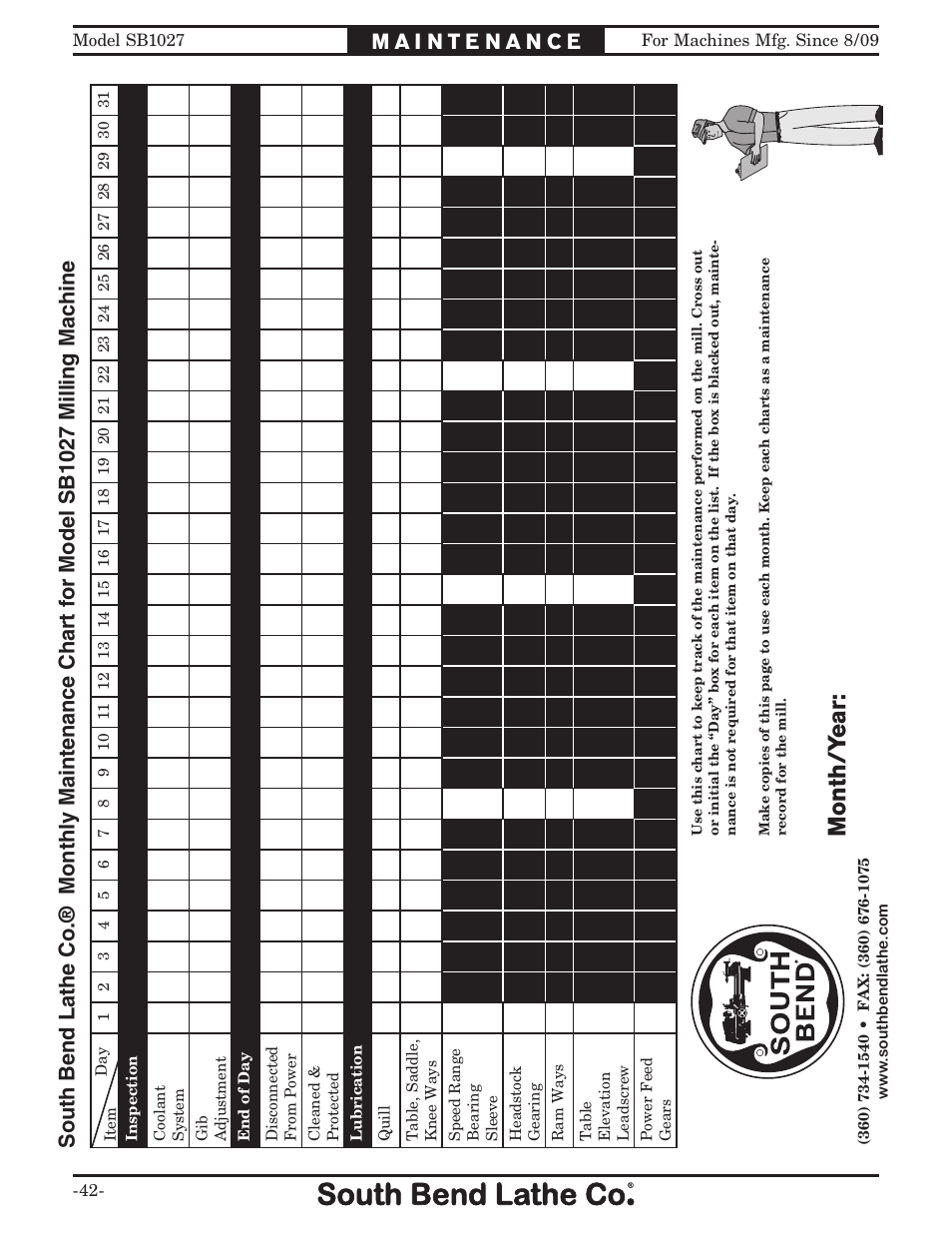 Month/y ear | Southbend South Bend SB1027 User Manual | Page 44 / 84