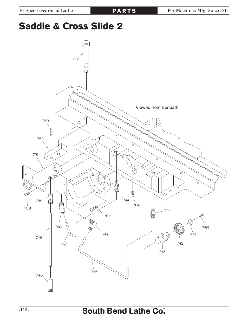 Saddle & cross slide 2 | Southbend South Bend 16 SPEED GEARHEAD LATHE SB1053 User Manual | Page 118 / 136