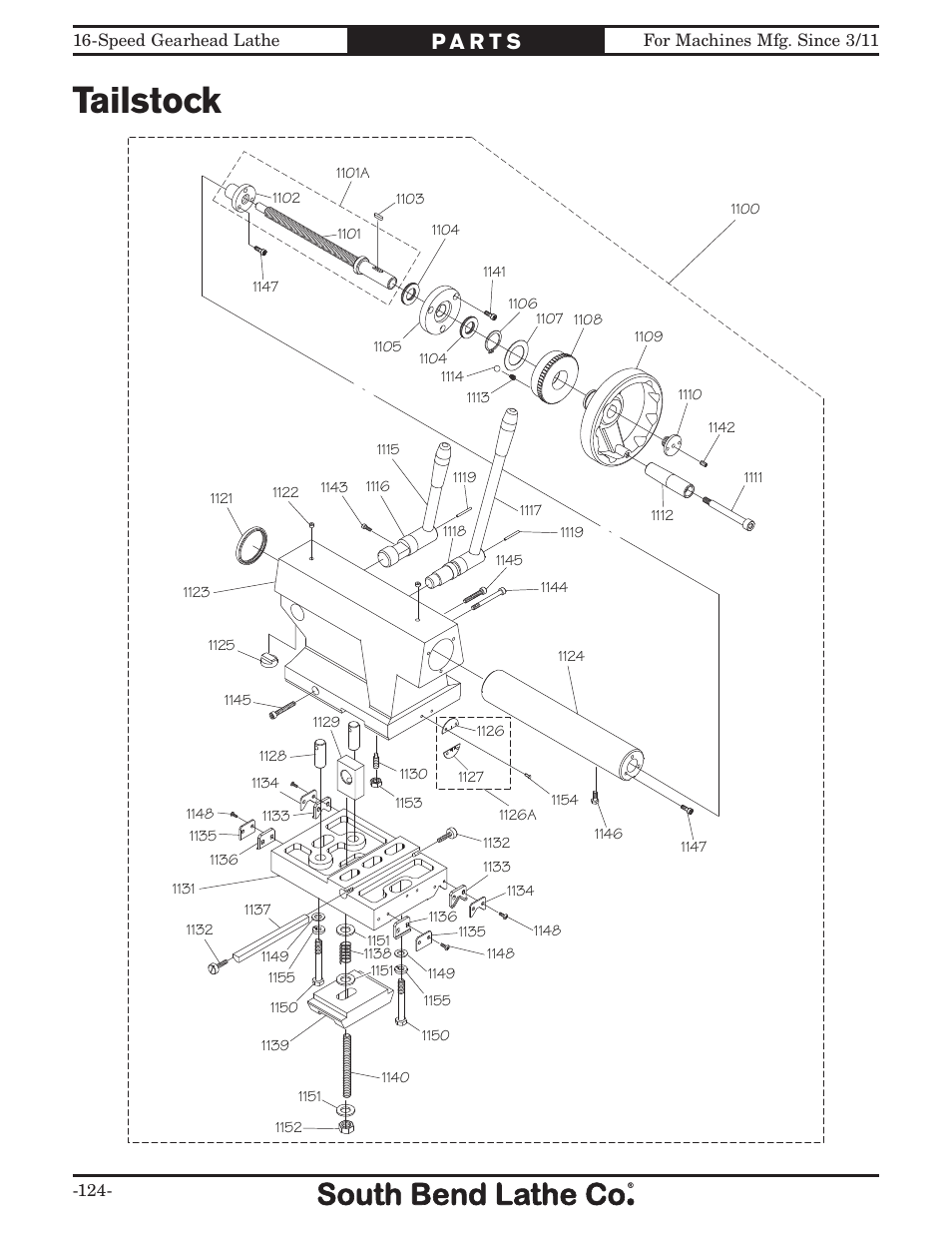 Tailstock | Southbend South Bend 16 SPEED GEARHEAD LATHE SB1053 User Manual | Page 126 / 136