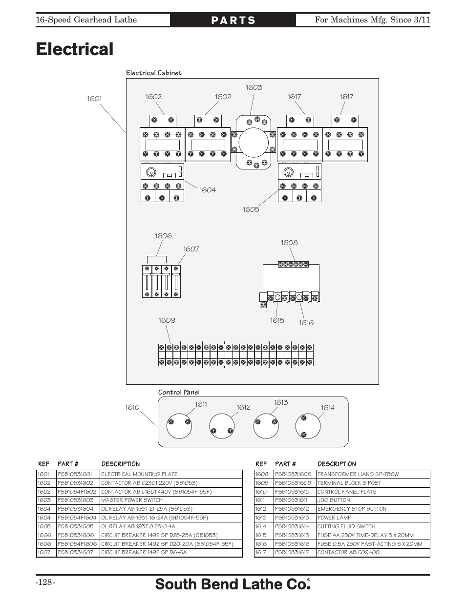 Electrical | Southbend South Bend 16 SPEED GEARHEAD LATHE SB1053 User Manual | Page 130 / 136