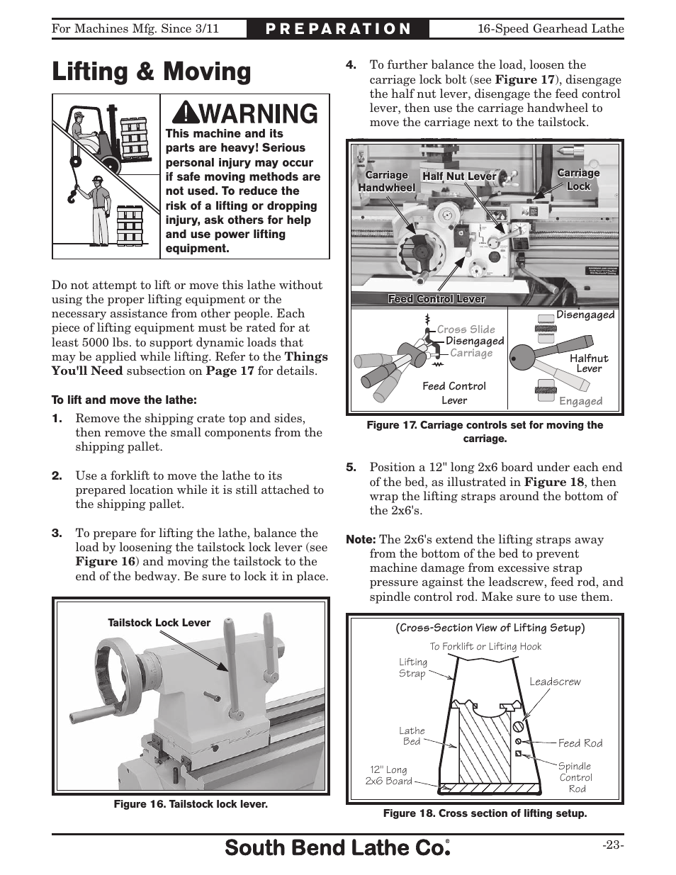 Lifting & moving | Southbend South Bend 16 SPEED GEARHEAD LATHE SB1053 User Manual | Page 25 / 136