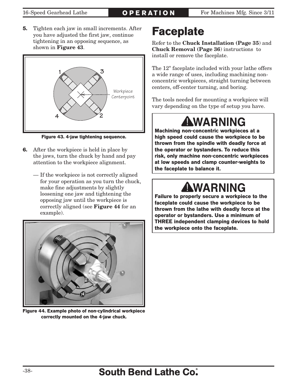 Faceplate | Southbend South Bend 16 SPEED GEARHEAD LATHE SB1053 User Manual | Page 40 / 136