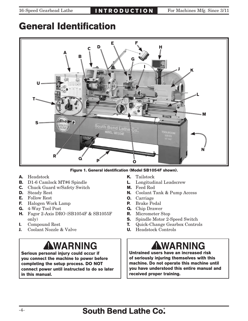 General identiﬁcation | Southbend South Bend 16 SPEED GEARHEAD LATHE SB1053 User Manual | Page 6 / 136