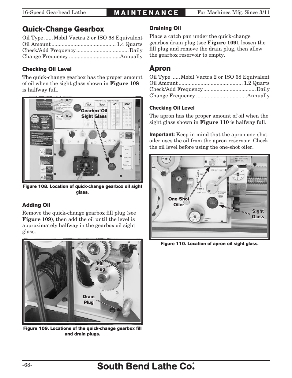 Quick-change gearbox, Apron | Southbend South Bend 16 SPEED GEARHEAD LATHE SB1053 User Manual | Page 70 / 136