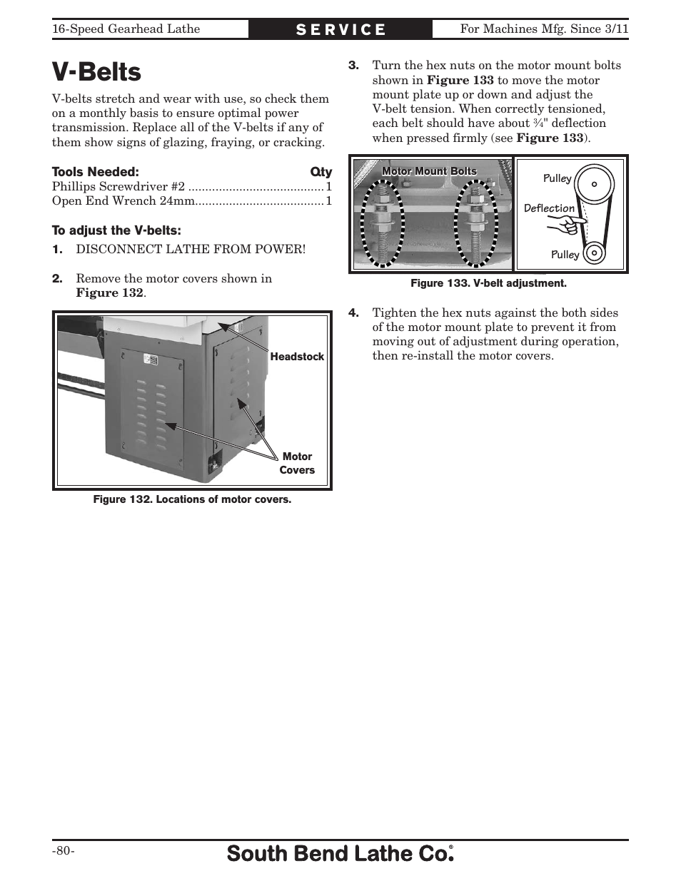 V-belts | Southbend South Bend 16 SPEED GEARHEAD LATHE SB1053 User Manual | Page 82 / 136