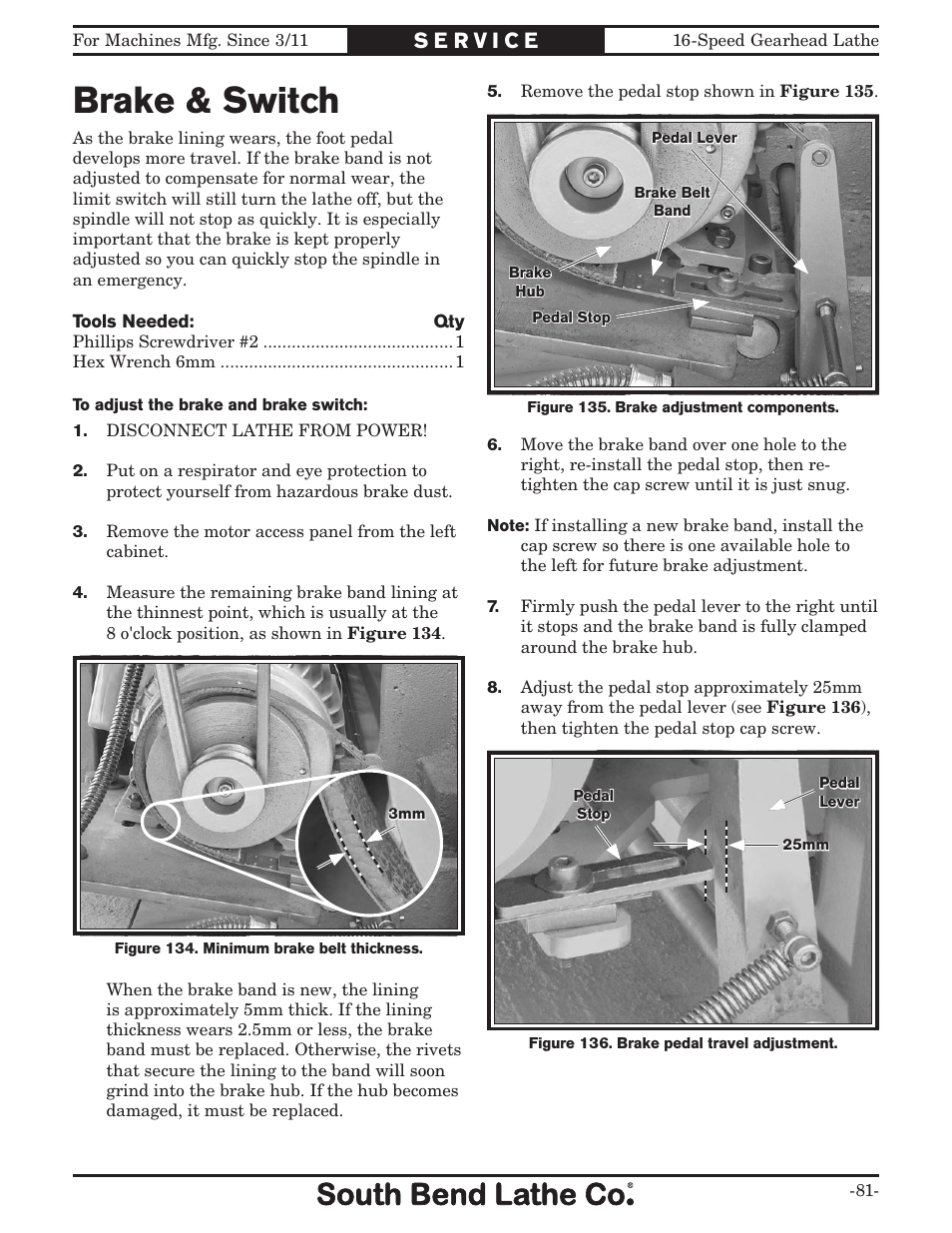 Brake & switch | Southbend South Bend 16 SPEED GEARHEAD LATHE SB1053 User Manual | Page 83 / 136