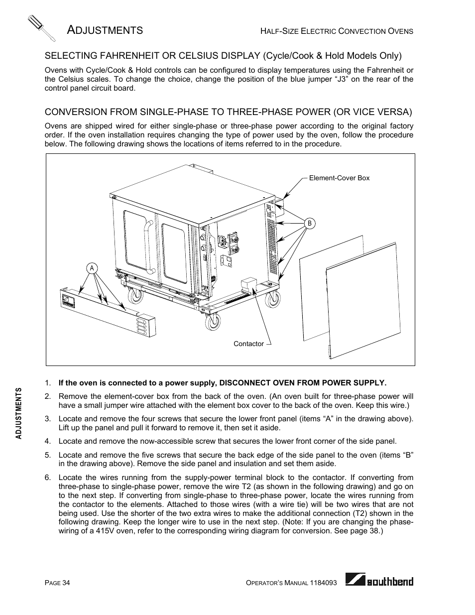 E 34), Djustments | Southbend 1184093 User Manual | Page 34 / 72