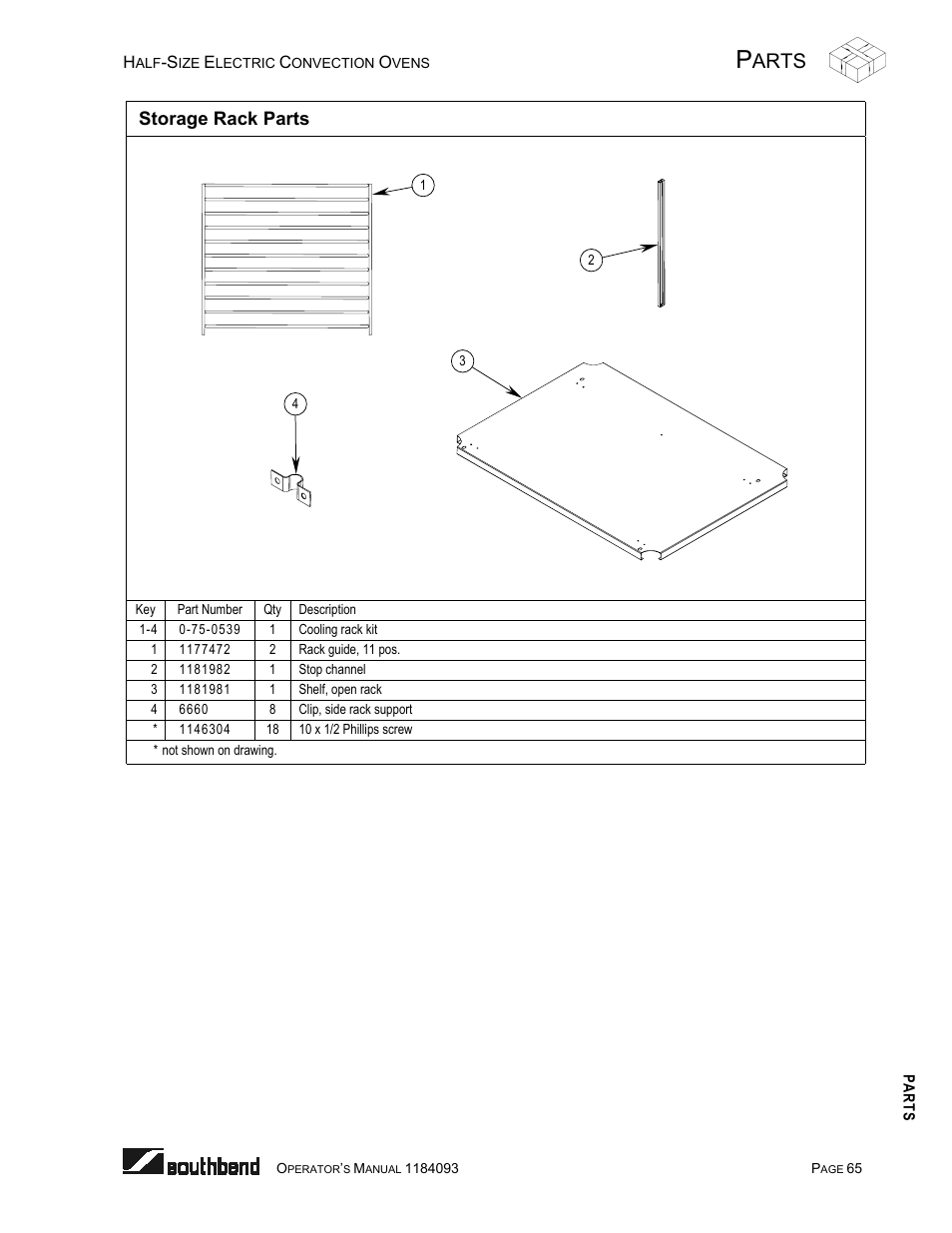 Storage rack parts, Arts | Southbend 1184093 User Manual | Page 65 / 72