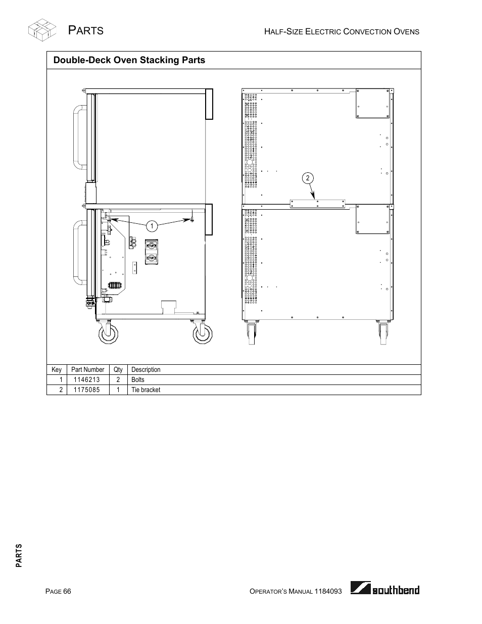 Double-deck oven stacking parts, Arts | Southbend 1184093 User Manual | Page 66 / 72