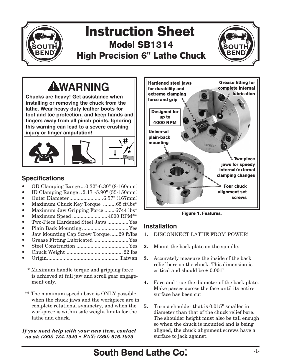 Southbend SB1314 User Manual | 4 pages