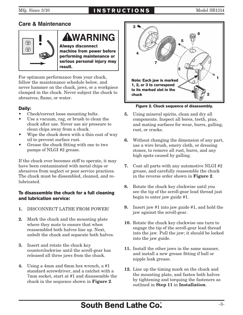 Care & maintenance | Southbend SB1314 User Manual | Page 3 / 4