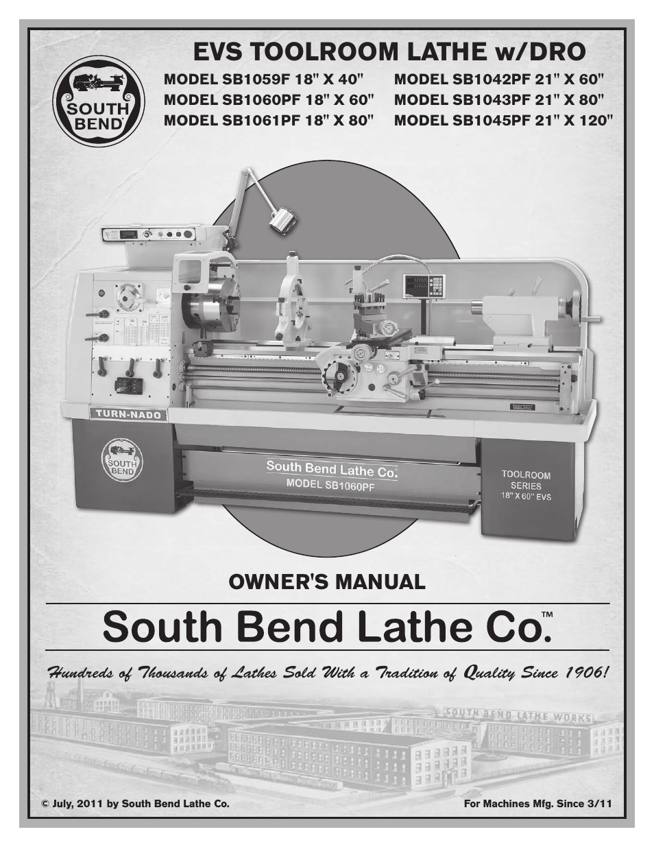 Southbend EVS Tool Room lathe w/DRO SB1059F User Manual | 140 pages