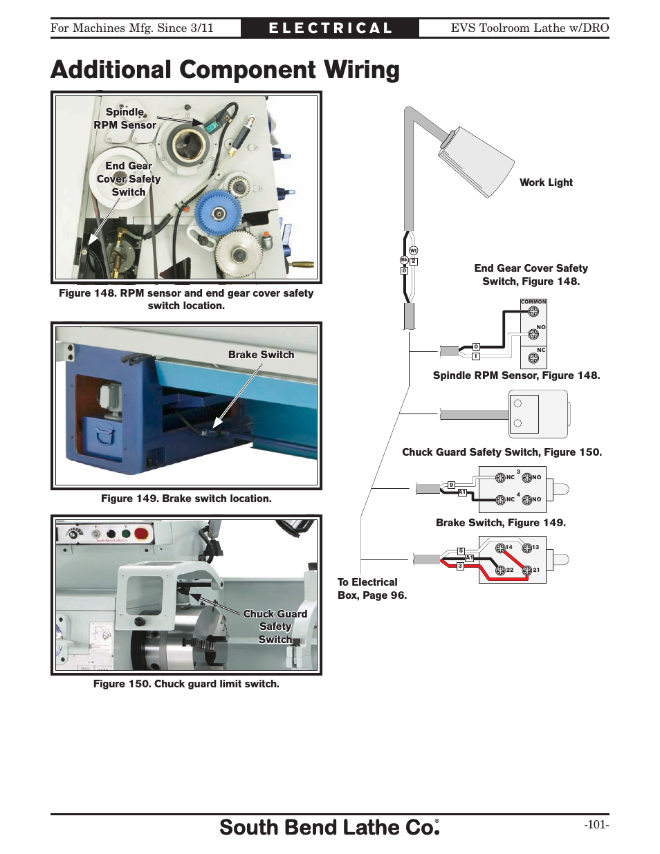 Additional component wiring, Additional com- pontnet | Southbend EVS Tool Room lathe w/DRO SB1059F User Manual | Page 103 / 140