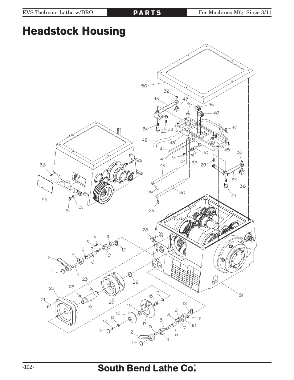 Headstock housing | Southbend EVS Tool Room lathe w/DRO SB1059F User Manual | Page 104 / 140