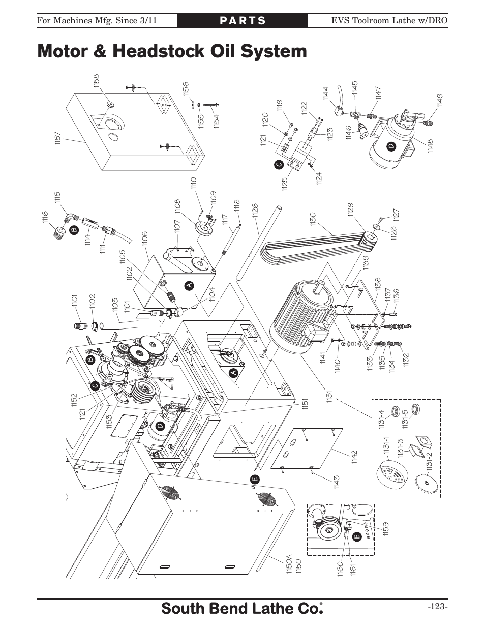 Motor & headstock oil system | Southbend EVS Tool Room lathe w/DRO SB1059F User Manual | Page 125 / 140