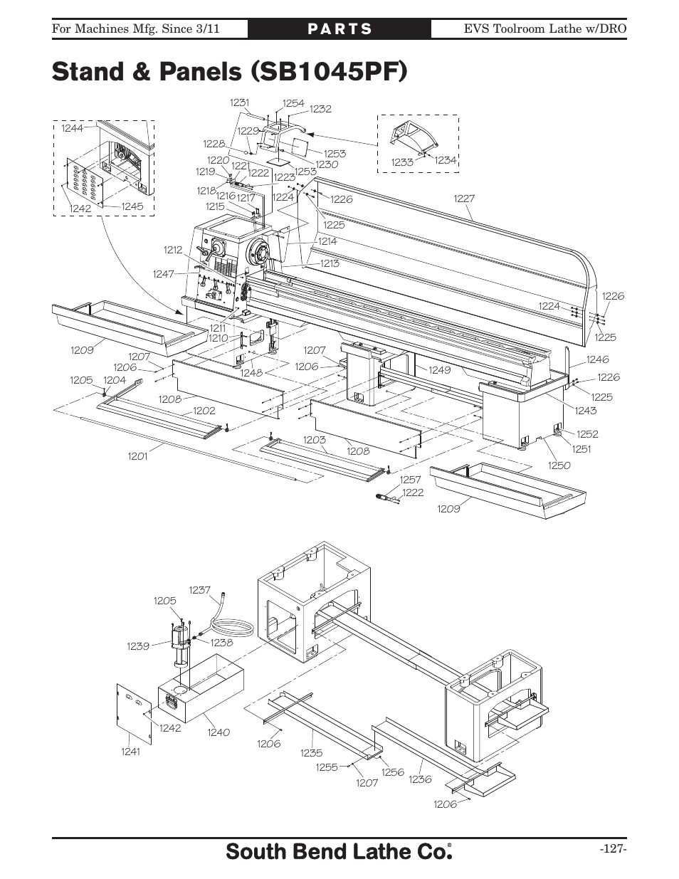 Stand & panels (sb1045pf) | Southbend EVS Tool Room lathe w/DRO SB1059F User Manual | Page 129 / 140