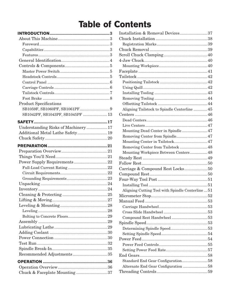 Southbend EVS Tool Room lathe w/DRO SB1059F User Manual | Page 3 / 140